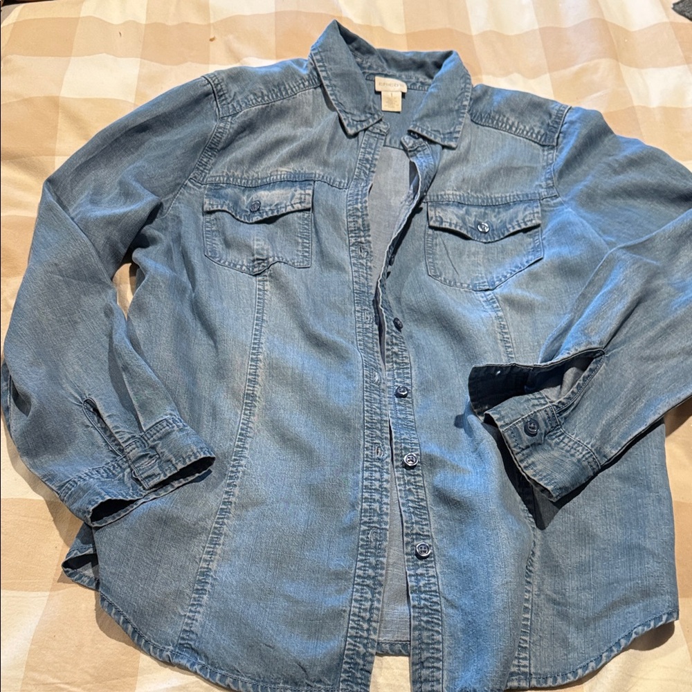 Chico's Washed Blue Denim Button-Front Shirt